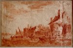 after Jan van Goyen (1596-1656) - Antique red chalk drawing | River landscape with two rounded towers, ca. 1660-1690, 1 p.