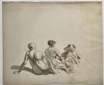 after Jacob Ernst Marcus (1774-1826) - Antique drawing | Study sheet with a seated nude and two figures, after 1808, 1 p.
