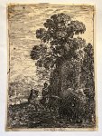 Claude Lorrain (1600-1682) - Antique print, etching | Shepherd and Shepherdess in a landscape/Schaapsherder en herderin in een landschap, published ca. 1630, 1 p.