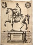 Unknown engraver, published by Nicolas van Aelst (1550s ?-1613) - [Antique print, engraving, ca. 1600] Statue of Marcus Aurelius (Standbeeld van Marcus Aurelius), published ca. 1600, 1 p.