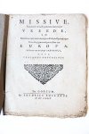 Boccalini, Traiano [pseudonym]. - Pamphlet. Missive, raeckende de laest geslotene drievoudige reede en behelzende veele naeuwkeurige en polityke opmerkingen over den jegenwoordigen toestant van Europa, geschreven van den Bergh Parnassus, door Trajanus Boccalinus.