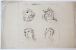 Woensel, Susanna Maria van (1782-1821), Woensel, Petronella van (1785-1839) and Woensel, Johan Pieter van (1789-1827) - Drawing/tekening: Study of four character faces [three female and one male, N.4] (Studie van vier gezichten).