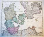 Homann, Johann Baptiste; Johan Hübner - [MAP OF DENMARK] Regni Daniae in quo sunt Ducatus Holsatia et Slesvicum Insulæ Danicæ Provinciæ Iutia Scania Blekingia nova Tabula a edita á Io. Baptista Homanno Noribergae, et aucta Secundum Geographiam vovisimam, Iohann Hüb