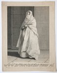 Edmé Jeaurat (1688-1738), after Nicolas Vleughels (1668-1737) - [Antique etching and engraving] E. Jeaurat after N. Vleughels, Standing veiled woman (Gesluierde vrouw), published 1734.