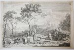 Albert Meyering (1645-1714) - [Antique print, etching/ets] Italian landscape with a statue, published before 1700.