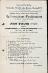 Schuetz, Adolf: - [Programmzettel] Reformqations-Festkonzert mit WErken von Joh. Seb. Bach. Mitwirkende: Gertraud Schuetz (Alt), Irene von Brennenberg (Violine)