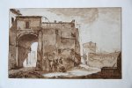 Cornelis Brouwer (1731/35-1803) after Jacob Isaacksz. van Ruisdael (1632-1682), supervised by Cornelis Ploos van Amstel (1726-1798) - Antique printdrawing | The city gate with a donkey/Stadspoort met ezel, published 1782, 1 p.