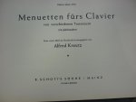 Div. Componisten - Menuetten furs Claviers von verschiedenen Tonsetzern (18. Jahrhundert); Zum eersten male im Neudruck herausgegeben von Alfred Kreutz Div. Componisten - Menuetten furs Claviers von verschiedenen Tonsetzern (18. Jahrhundert); Zum eersten male im Neudruck herausgegeben von Alfred Kreutz