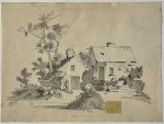 attributed to Jan Hulswit (1766-1822) - [Antique drawing, pen and wash, ca. 1800] A farm and some trees, ca. 1800, 1 p.