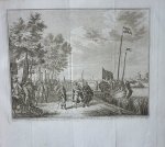 Fokke, S. / Wagenaar J. - Onderhandeling tusschen twee afgevaardigden der Regeeringe van Amsterdam en Graave Willem Fredrik van Nassau. Originele kopergravure.