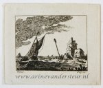 Salvator Legros (1754-1834), after Hendrick Kobel (1751-1779) - [Miniature antique print, etching] Salvator Legros, after H. Köbel, Seascape, published ca. 1788.