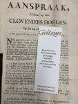  - Aanspraak, Gedaan op den Cloveniers Doelen. Gedaan op den 24 Augustus 1748. Myne broederen, vrienden en landgenooten.