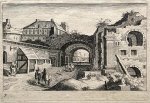 Simon Wijnants Frisius (1580-1629) after Matthijs Bril (1550-1584) - Antique print, etching | Town scene with classical ruins on the right, published 1611, 1 p.