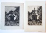 Laurent Verwey van Udenhout (1884-1913) - [Modern prints, etching] Eighteenth century garden shed. (two impressions) (twee impressies van 18e eeuws tuinhuis), published before 1913.