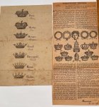  - [Antique print Crowns] Antique print with diverse crowns, together with newspaper article " Vorstelijke Kronen", each 1 p.