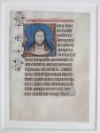  - Framed 15 century manuscript leaf on vellum from book of hours (Brugge) with miniature of Jesus.