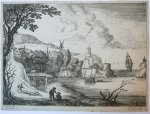 Willem van Nieulandt II (ca. 1584-1635) [Terranova] after Paul Bril (1554-1626); published by Pierre Mariette (1603-1657) - [Antique print, etching] Village by a bay [5/5], published ca. 1650, 1 p.