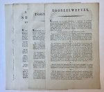 TONEEL, STADSSCHOUWBURG AMSTERDAM - [Printed publication, Theater laws, legal, 1820] “Tooneelwetten” van de Amsterdamsche Schouwburg dd. 7-6-1820 en 8-5-1822, gedrukt, elk 4 p, folio.