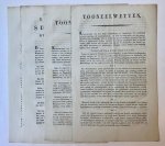 TONEEL, STADSSCHOUWBURG AMSTERDAM - [Printed publication, Theater laws, legal, 1820] “Tooneelwetten” van de Amsterdamsche Schouwburg dd. 7-6-1820 en 8-5-1822, gedrukt, elk 4 p, folio.