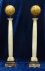 GLOBES - A pair of decorative globes on alabaster and marble column stands.