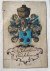  - [17th century heraldic drawing, coat of arms] Handcolored on parchment of D.H. Claes Corver, oud schepen 1651, 1 p.